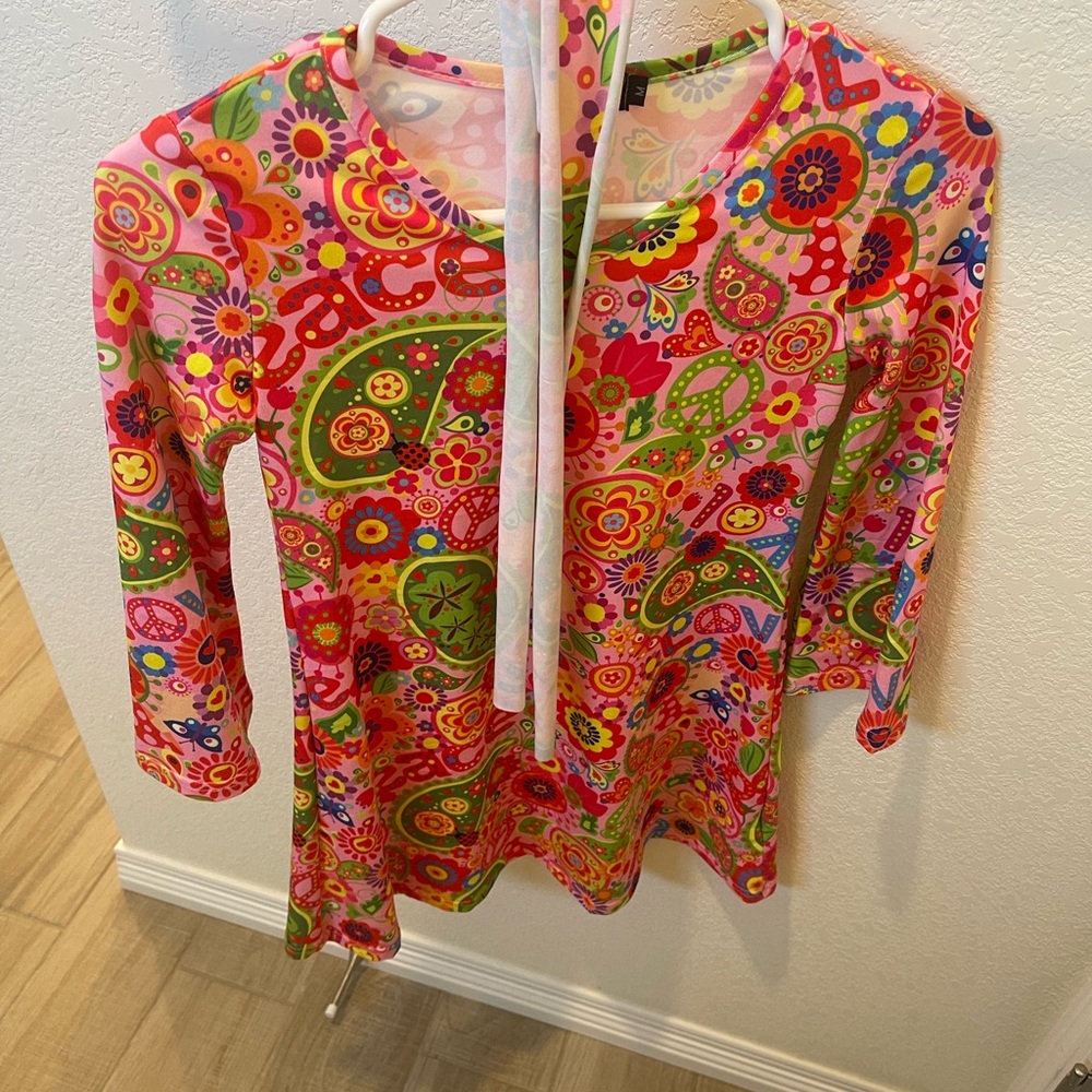 Kids Hippie Costume Colorful Floral Long Sleeve Dress